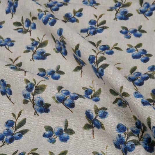 100% LINEN Fabric Blueberry - Modern vintage Berry print on oatmeal linen for home decor sewing dress clothing 2941