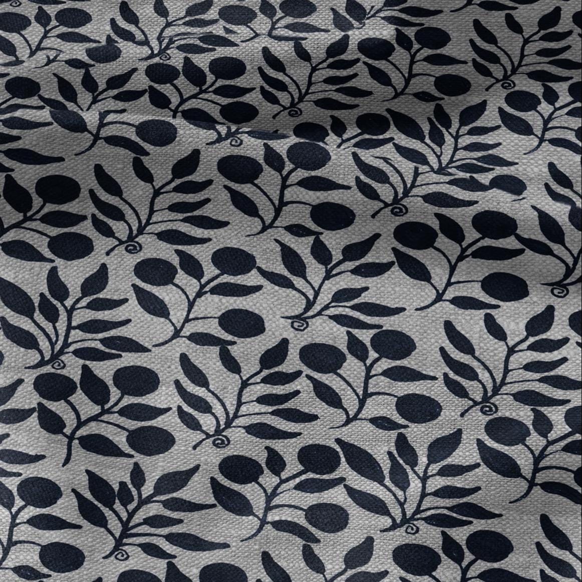 100% LINEN Fabric William Morris Rosehip navy blue gray - oatmeal linen fabric with botanical print - Victorian Art Craft Historical 3263