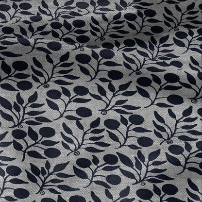 100% LINEN Fabric William Morris Rosehip navy blue gray - oatmeal linen fabric with botanical print - Victorian Art Craft Historical 3263