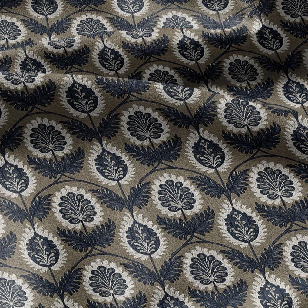 100% LINEN Fabric floral  print - Vintage botanical - Victorian Art Craft brown 3443