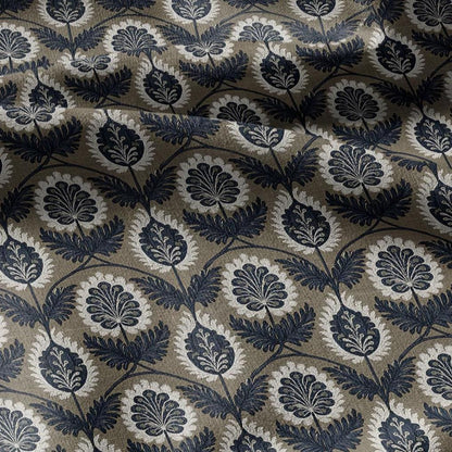 100% LINEN Fabric floral  print - Vintage botanical - Victorian Art Craft brown 3443
