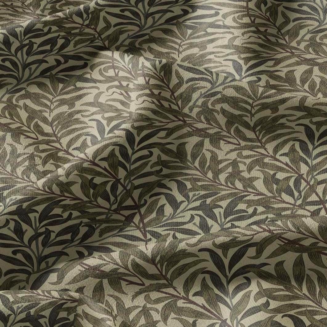 William Morris Willow Bough dark khaki print 100% LINEN Fabric - British linen floral upholstery home textile Victorian fabrics 3203