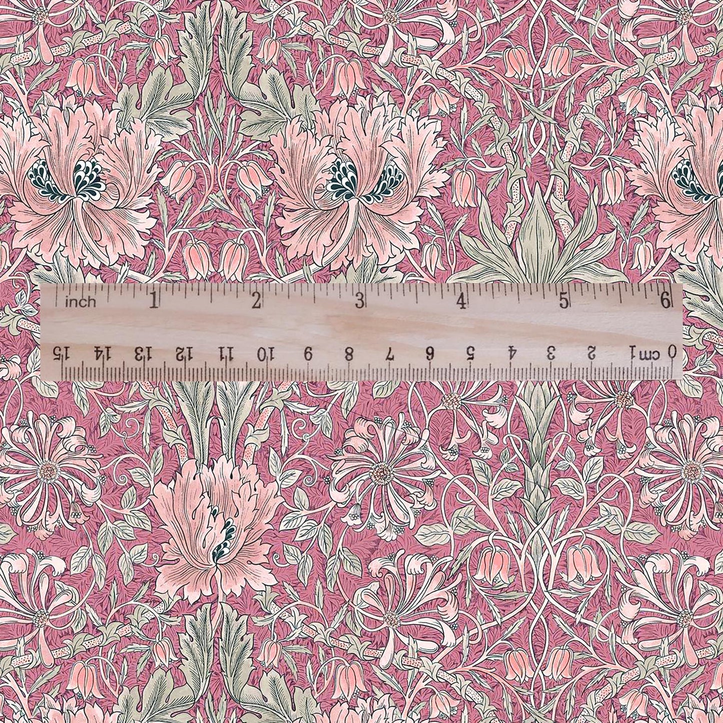 100% linen fabric William Morris Honeysuckle pink print - Victorian Art crafts - Historical pattern fabric upholstery dress making 3300