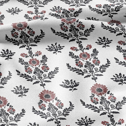 100% LINEN Fabric black red block print - floral fabric for upholstery home decor dress making 2138