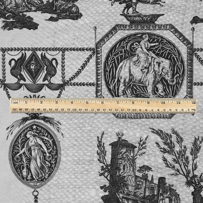 100% LINEN Fabric french blakc print oatmeal - Goddess Diana with Lion - toile de jouy - Diane chasseresse by Jean-Baptiste Huet 3420