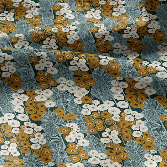 100% LINEN Fabric finnish Valkovuokko green white abstract print - modern vintage floral linen fabric for upholstery or home decor 2880