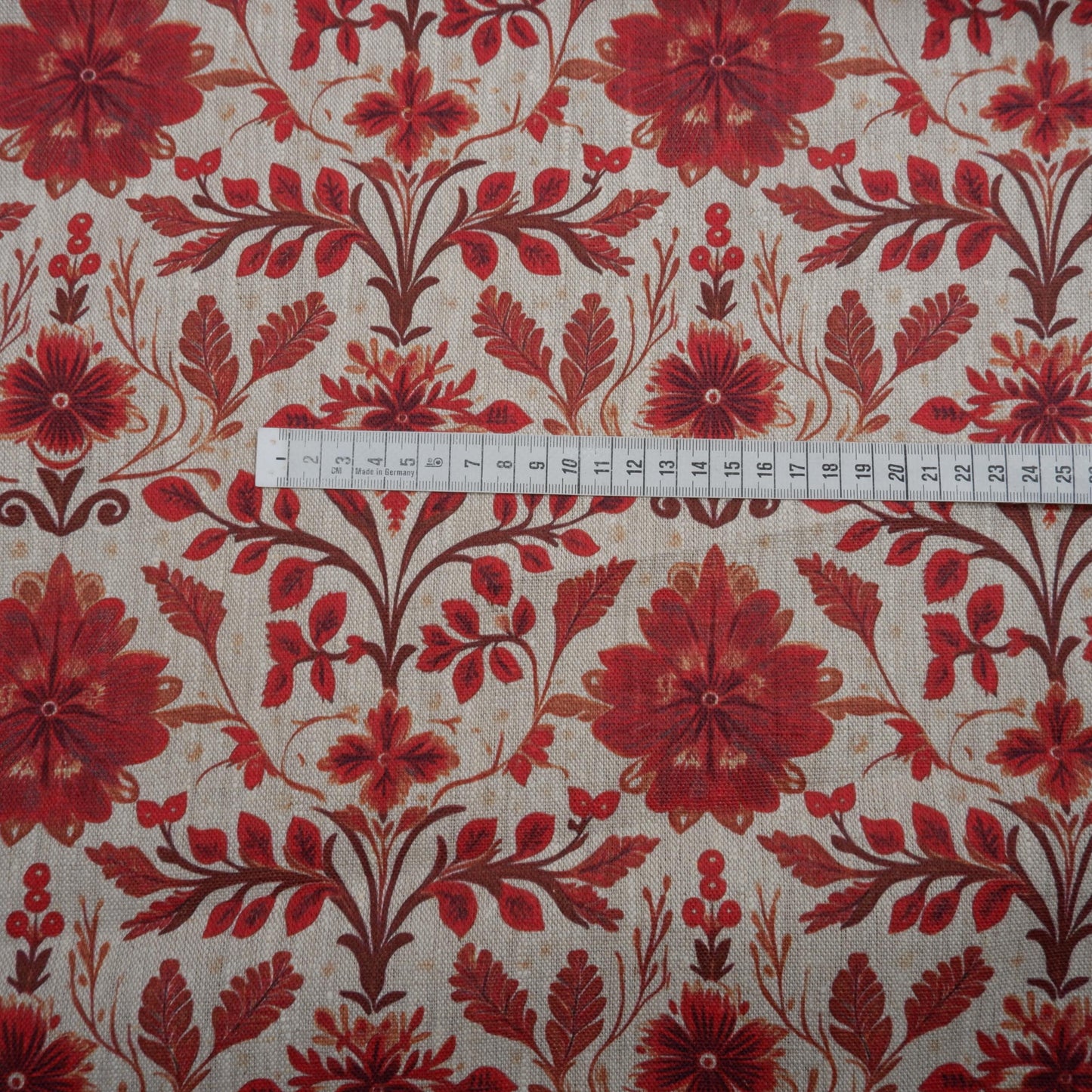 100% LINEN Fabric red holidays pattern on oatmeal linen fabric, linen fabric for upholstery home decor clothing dressmaking 2036