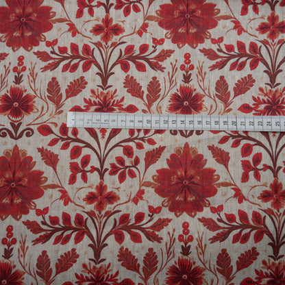 100% LINEN Fabric red holidays pattern on oatmeal linen fabric, linen fabric for upholstery home decor clothing dressmaking 2036