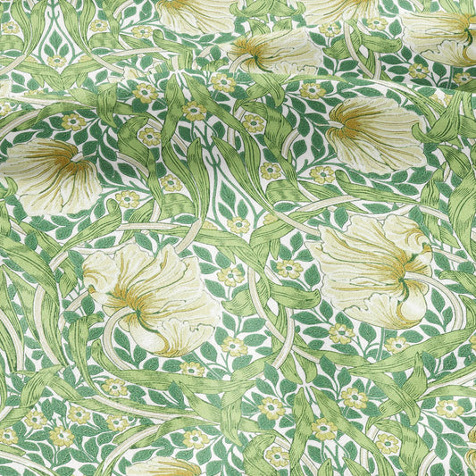 100% LINEN fabric - William Morris Pimpernel leave green - British Victorian Art Craft flax - sewing upholstery home decor or clothing 3812