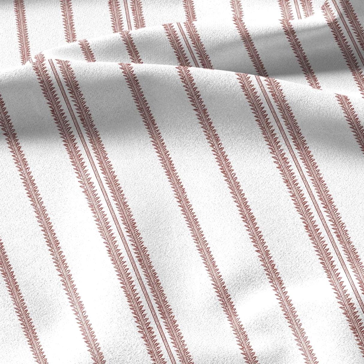 100% LINEN Fabric french red white stripe print - vintage modern  3360