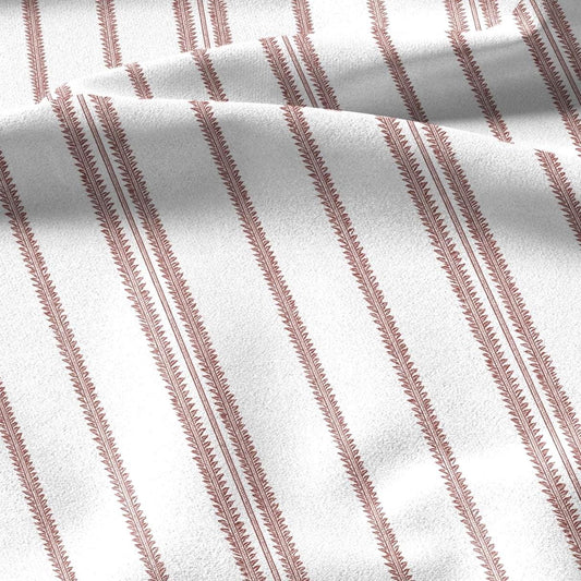 100% LINEN Fabric french red white stripe print - vintage modern  3360