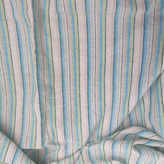 Premium Linen Fabric Santorini striped green | Midweight multicolor stripes green white | fabric for home textile curtains tablecloth T155