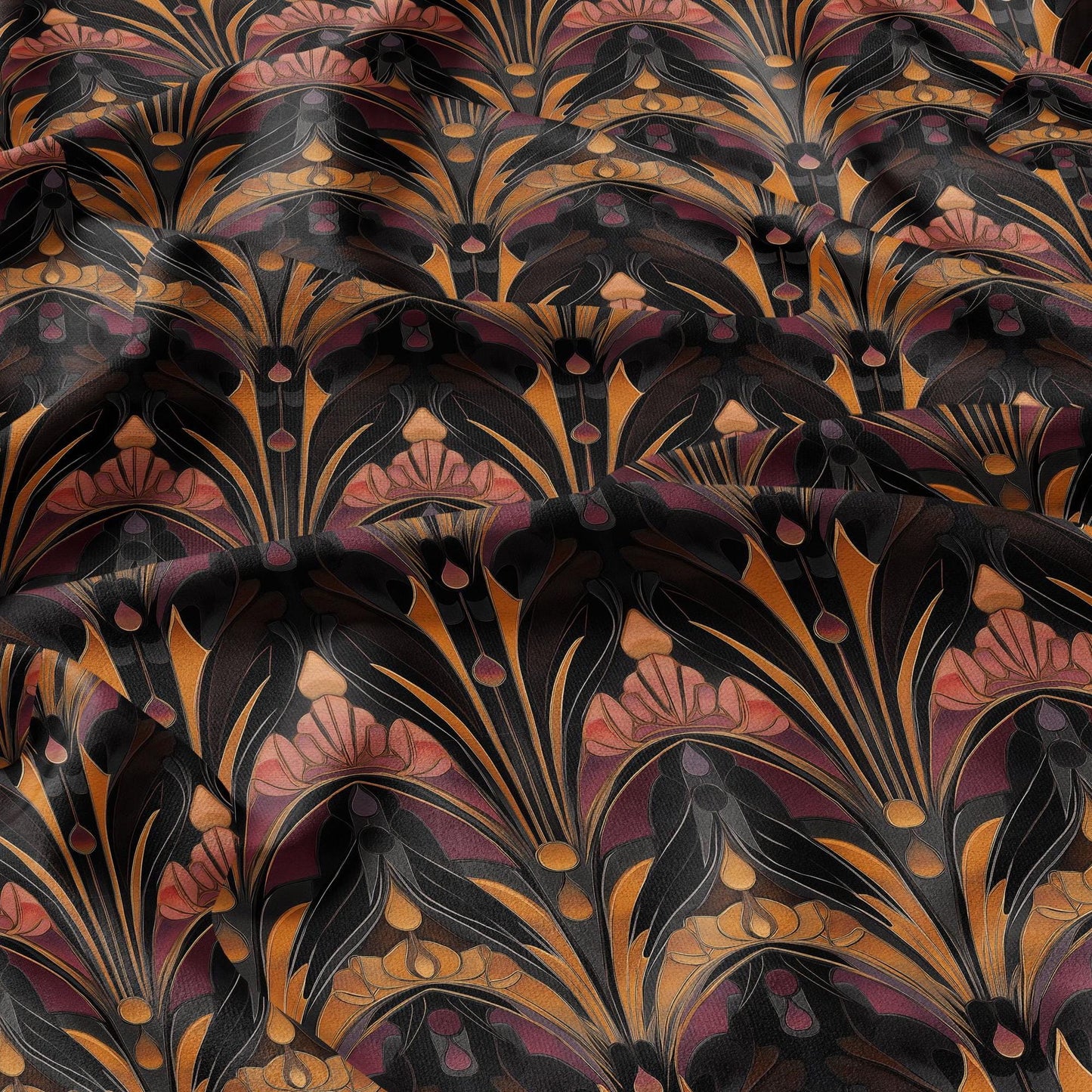 100% LINEN Fabric Art deco floral - dark botanical linen Fabric LithuanianLinen for upholstery dressmaking curtains home textile Art Nouveau