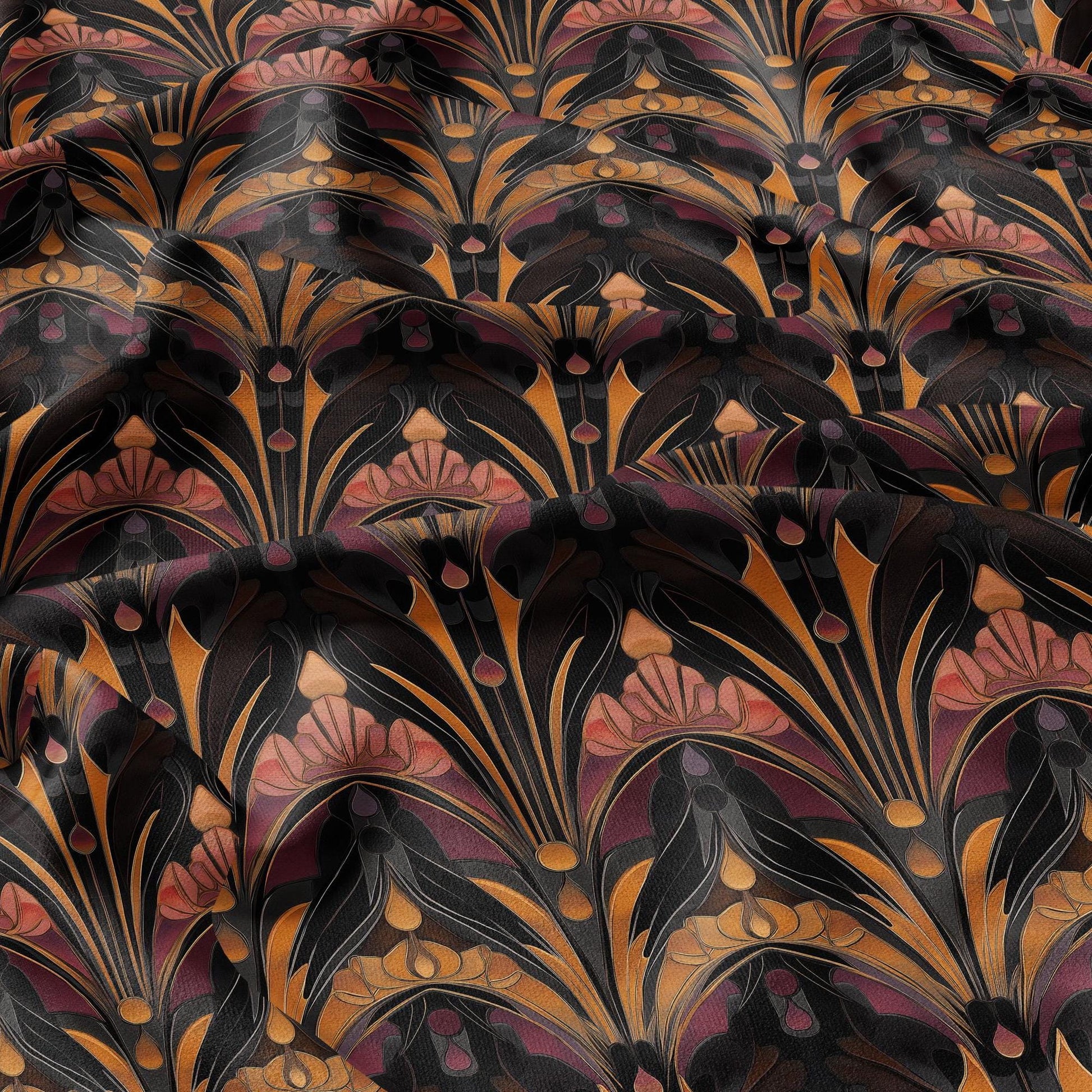 100% LINEN Fabric Art deco floral - dark botanical linen Fabric LithuanianLinen for upholstery dressmaking curtains home textile Art Nouveau