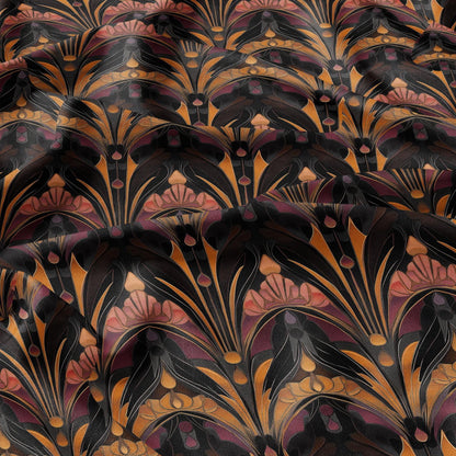 100% LINEN Fabric Art deco floral - dark botanical linen Fabric LithuanianLinen for upholstery dressmaking curtains home textile Art Nouveau