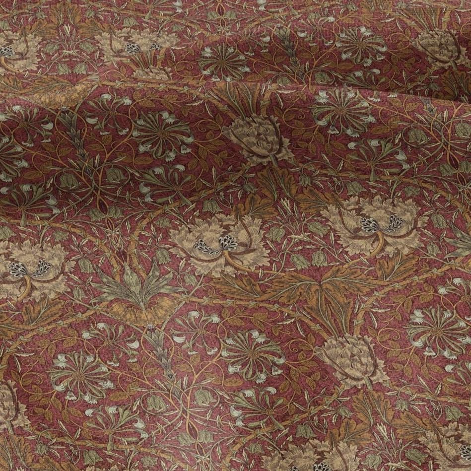 100% linen fabric William Morris Honeysuckle red print - Victorian Art crafts - Historical  upholstery dress making 3299