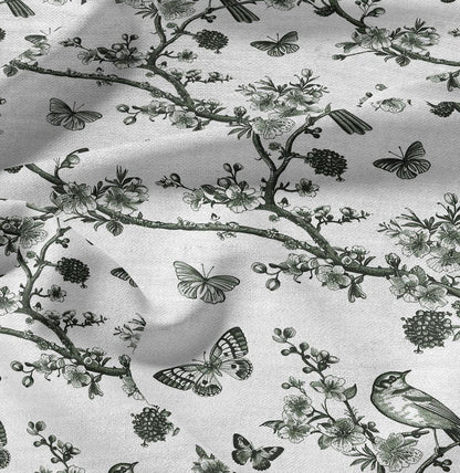 100% LINEN Fabric Floral toile de jouy green print - linen fabric with botanical print - linen fabric for upholstery home decor curtains