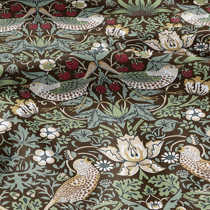100% LINEN fabric - William Morris Strawberry thief brown green - British Victorian Art Craft flax - sewing home decor or clothing 3867