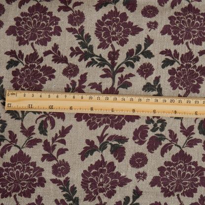 100% linen Retro Maroon flower Print fabric for Curtain Upholstery Cushion - Floral  - for dress making sewing 2262