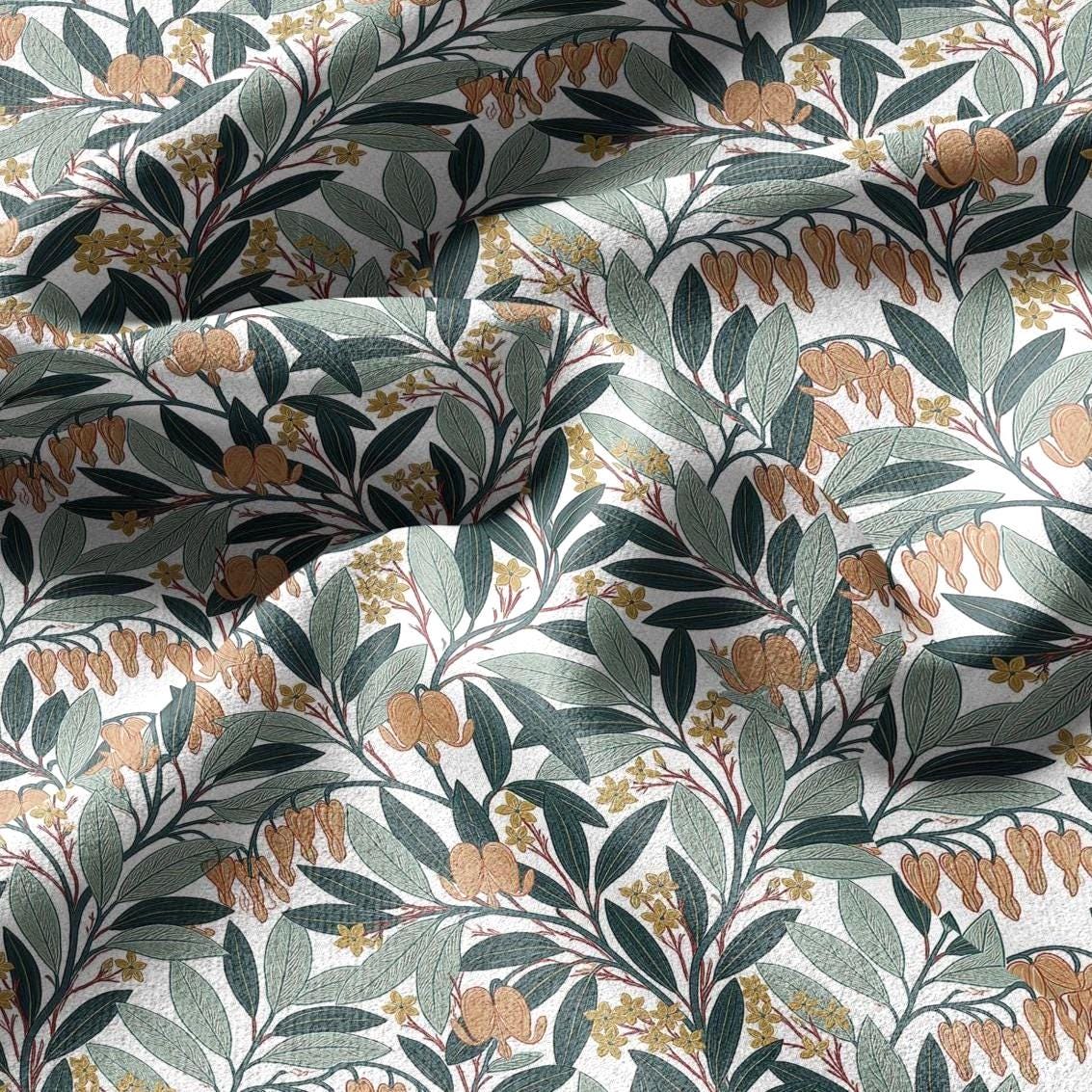 100% linen fabric Bleeding Hearts print - Vintage modern floral botanical pattern 3391