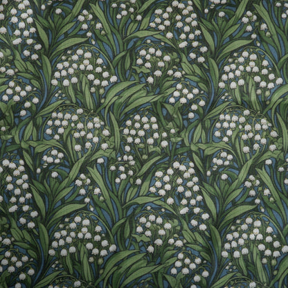 100% LINEN Fabric Lily of the valley -  floral green print on linen - botanical greenery fabric linen  upholstery dress making