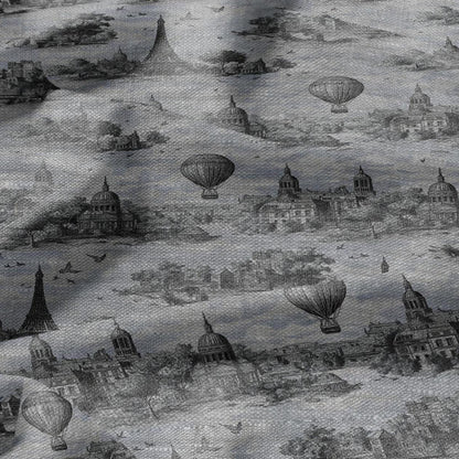 100% LINEN Fabric printToile de jouy Paris - oatmeal linen fabric with landscape print - heavy for home decor clothing 2759