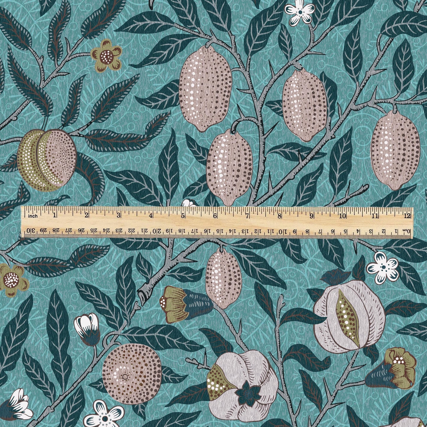 William Morris Fruits 100% LINEN Fabric - British linen floral upholstery - lemon Pomegranate home textile Victorian fabrics teal 3178