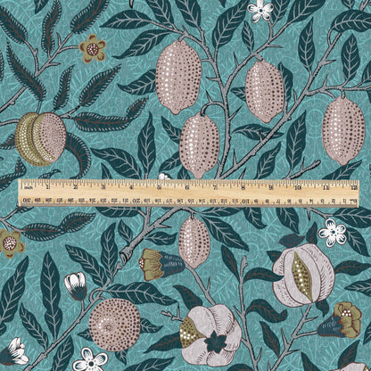 William Morris Fruits 100% LINEN Fabric - British linen floral upholstery - lemon Pomegranate home textile Victorian fabrics teal 3178