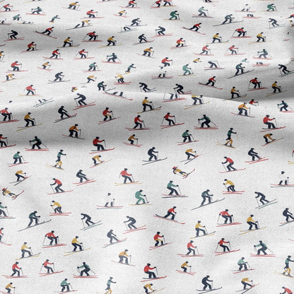 100% linen Skiers Print fabric for Curtain Upholstery Cushion - retro - for dress making sewing 2213