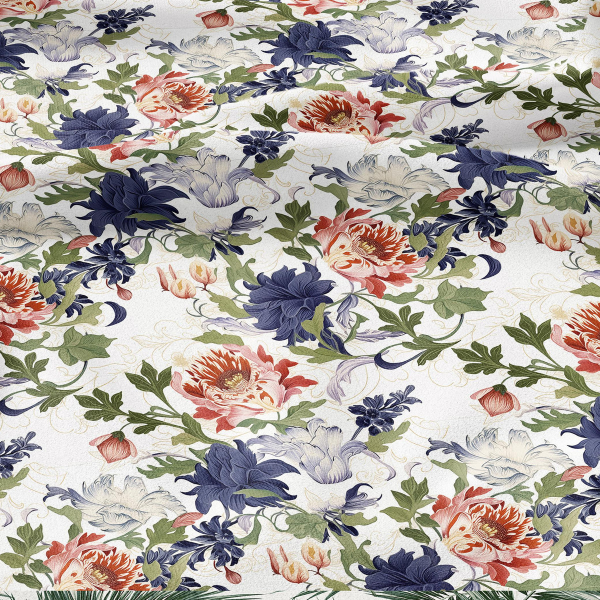 100% LINEN Fabric floral print - Grandmillennial - dahlias Modern vintage flower upholstery curtains dress making 2779