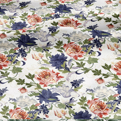 100% LINEN Fabric floral print - Grandmillennial - dahlias Modern vintage flower upholstery curtains dress making 2779