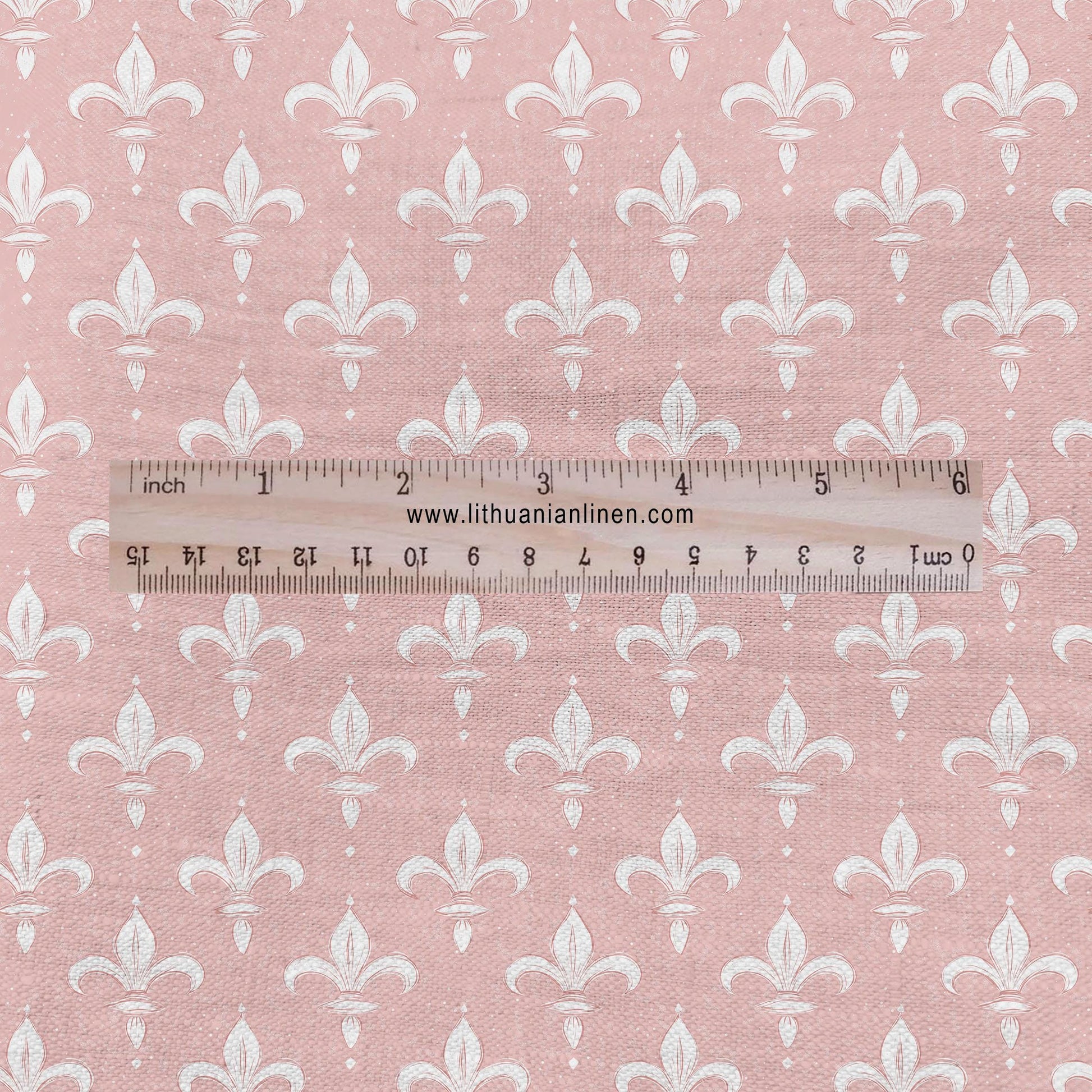 100% LINEN Fabric Fleur de lis print,  linen fabric with pale pink french print, heavy linen fabric for upholstery home decor