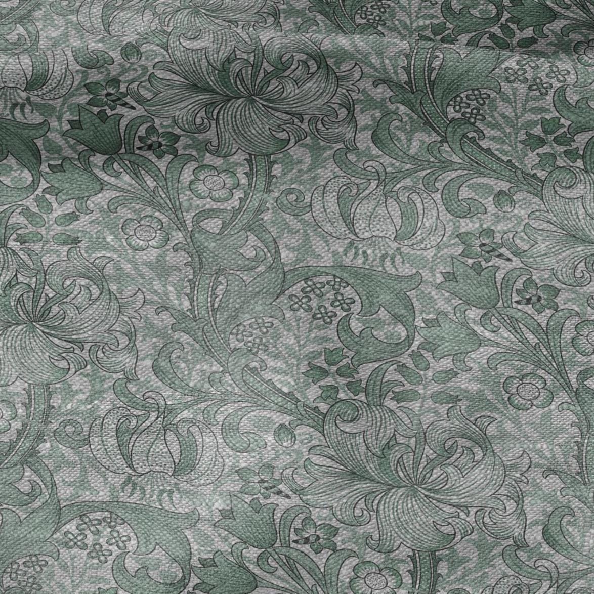 100% LINEN Fabric William Morris Golden Lily sage green - oatmeal linen botanical print - Victorian Art Craft Historical green gray 3234