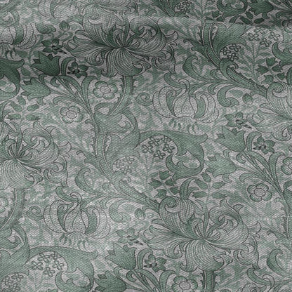 100% LINEN Fabric William Morris Golden Lily sage green - oatmeal linen botanical print - Victorian Art Craft Historical green gray 3234