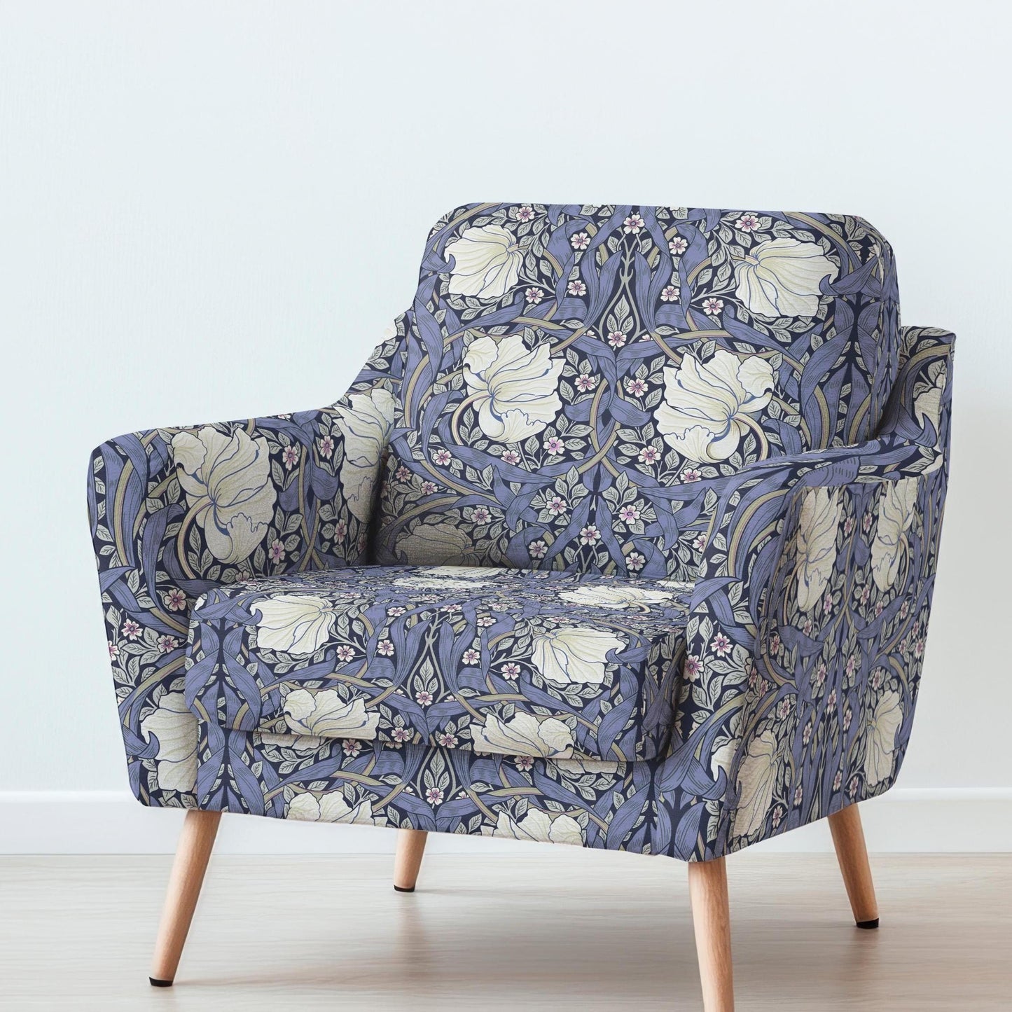 100% LINEN Fabric UPHOLSTERY 12oz - William Morris Pimpernel blue print on linen - Victorian art craft - floral upholstery 203