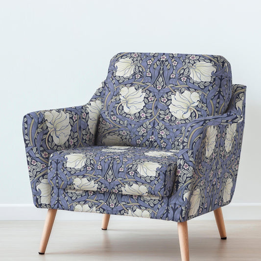 100% LINEN Fabric UPHOLSTERY 12oz - William Morris Pimpernel blue print on linen - Victorian art craft - floral upholstery 203