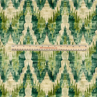 100% LINEN Fabric UPHOLSTERY 12oz - Green ikat print on linen 2087