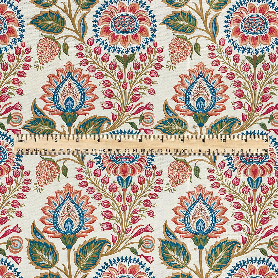 100% linen fabric Paisley floral print - Vintage pink red green botanical  - modern vintage  3414