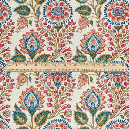 100% linen fabric Paisley floral print - Vintage pink red green botanical  - modern vintage  3414