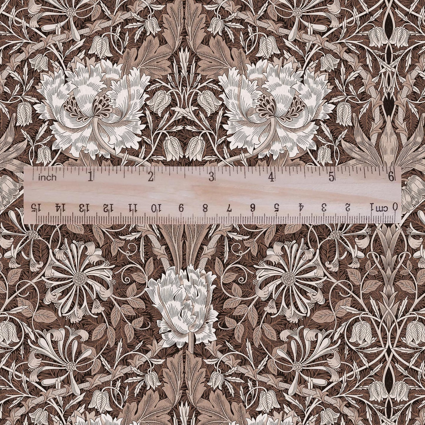 100% linen fabric William Morris Honeysuckle brown print - Victorian Art crafts - Historical pattern fabric upholstery dress making 3310