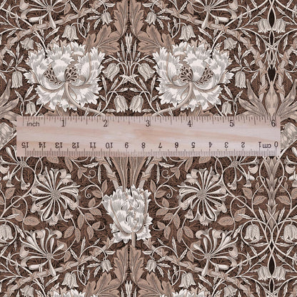 100% linen fabric William Morris Honeysuckle brown print - Victorian Art crafts - Historical pattern fabric upholstery dress making 3310