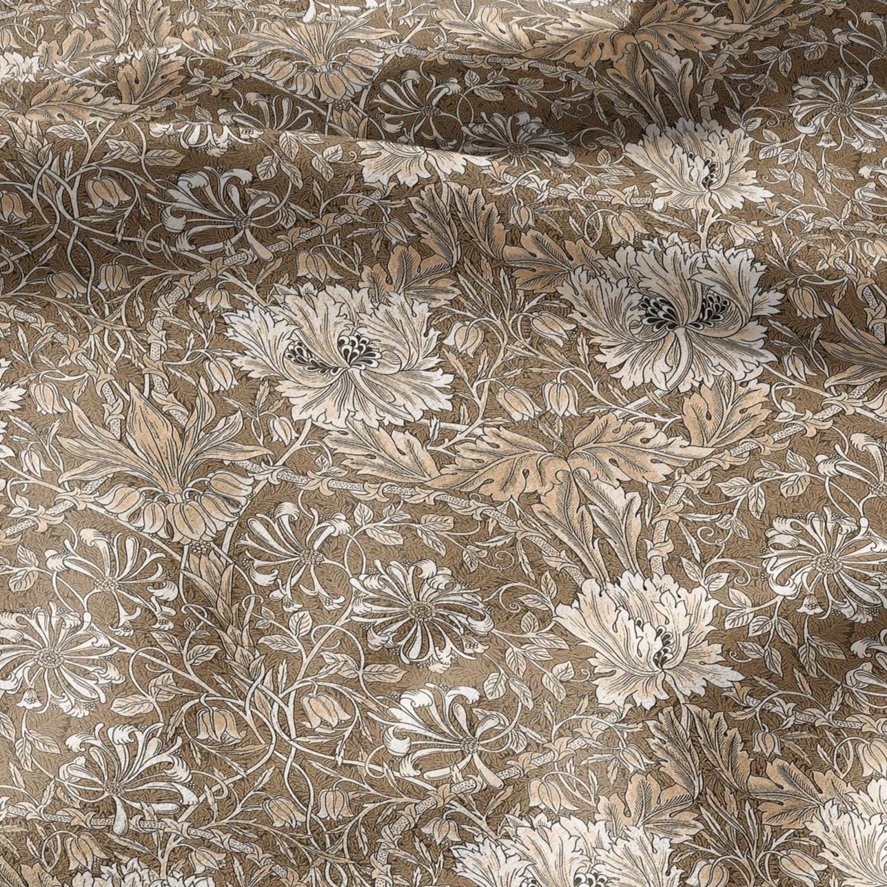 100% linen fabric William Morris Honeysuckle sepia print - Victorian Art crafts - Historical pattern fabric upholstery dress making 3283