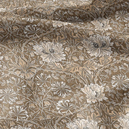 100% linen fabric William Morris Honeysuckle sepia print - Victorian Art crafts - Historical pattern fabric upholstery dress making 3283