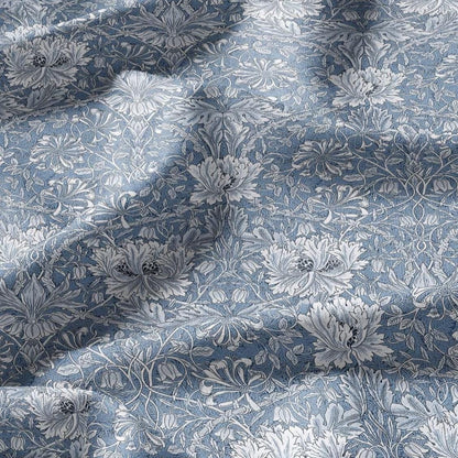 100% linen fabric William Morris Honeysuckle blue print - Victorian Art crafts - Historical pattern fabric upholstery dress making 3301