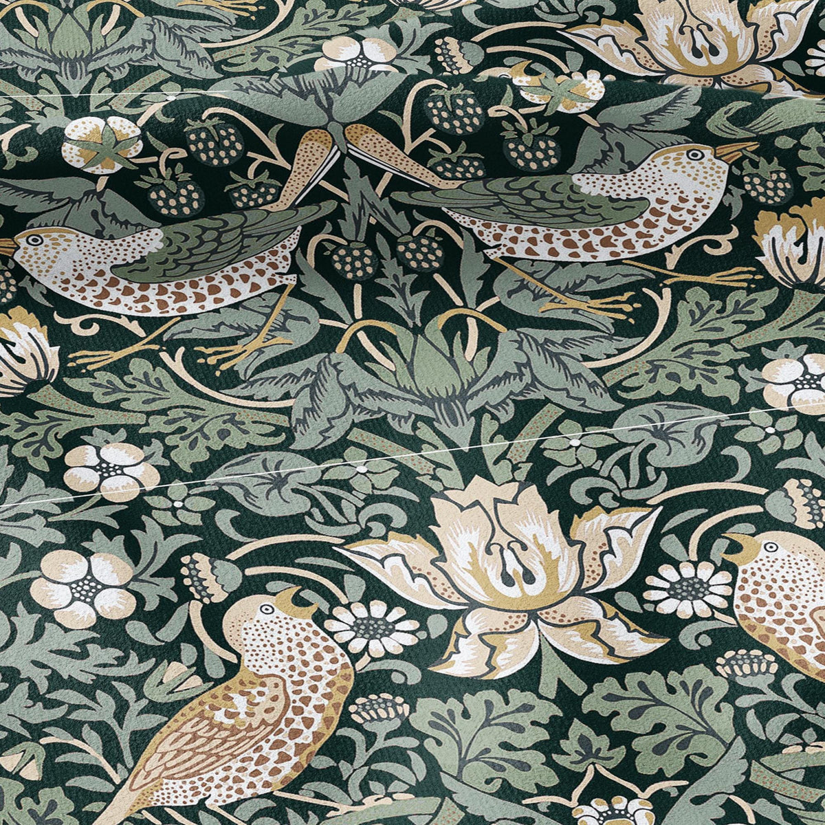 100% LINEN fabric - William Morris Strawberry thief green - British Victorian Art Craft flax - sewing home decor or clothing 3864