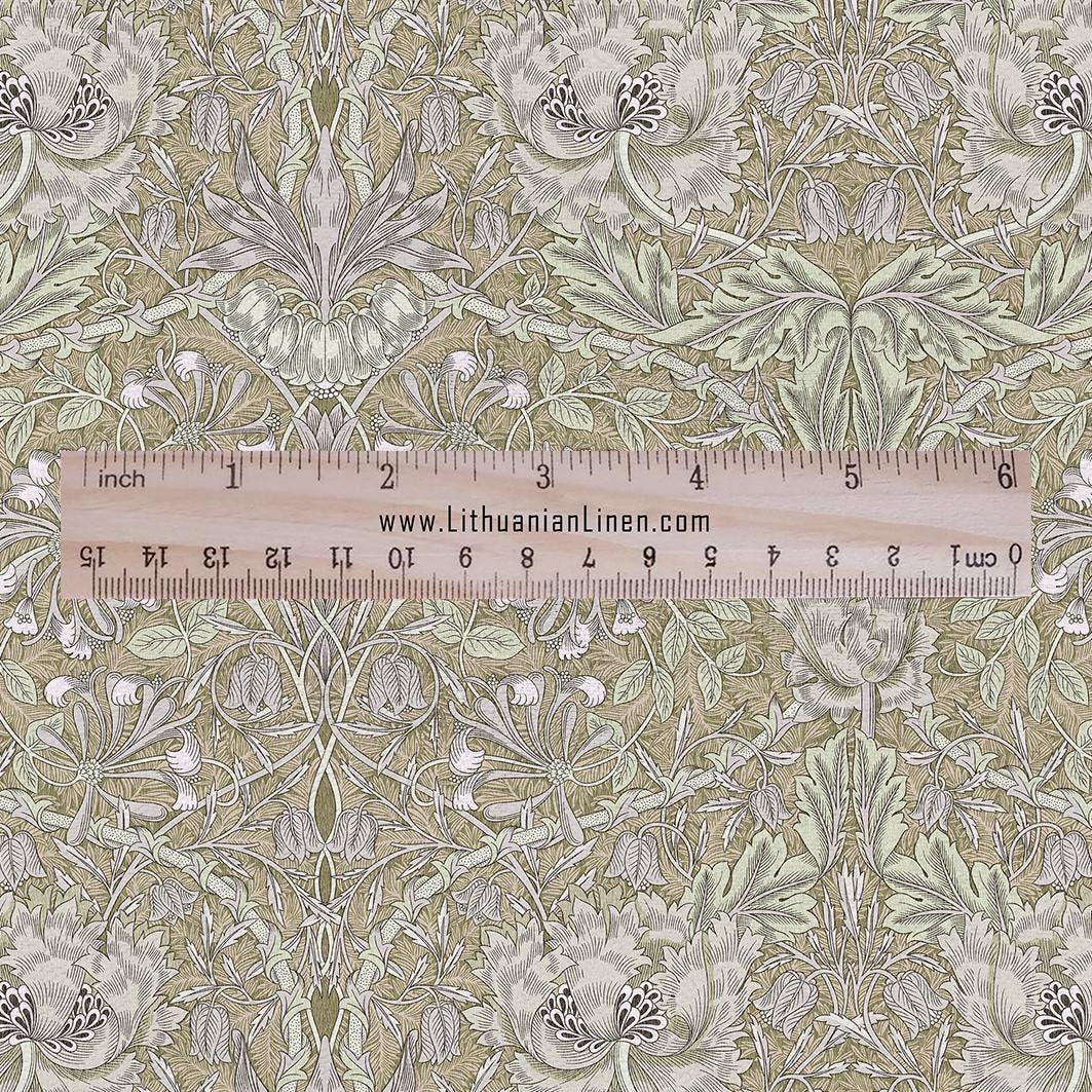 100% linen fabric William Morris Honeysuckle pastel beige print - Victorian Art crafts - 2979P - Historical pattern upholstery dress making