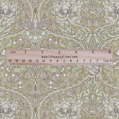 100% linen fabric William Morris Honeysuckle pastel beige print - Victorian Art crafts - 2979P - Historical pattern upholstery dress making