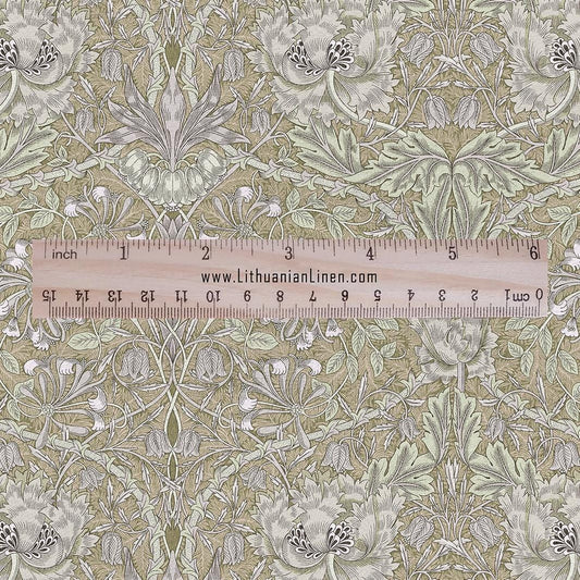100% linen fabric William Morris Honeysuckle pastel beige print - Victorian Art crafts - 2979P - Historical pattern upholstery dress making