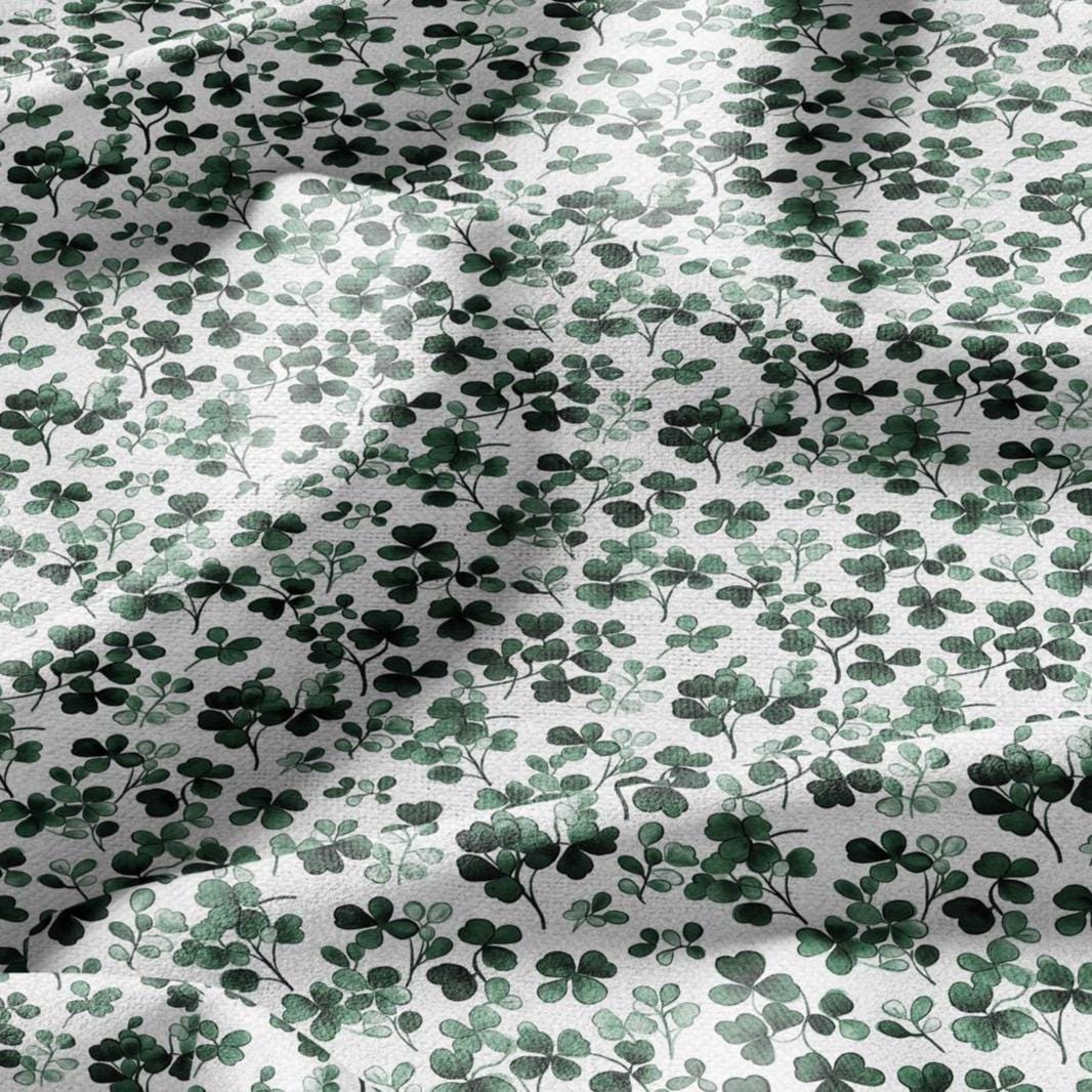 100% LINEN Fabric Block print Clover leaves - botanical upholstery home textile artisan fabrics green white 3027