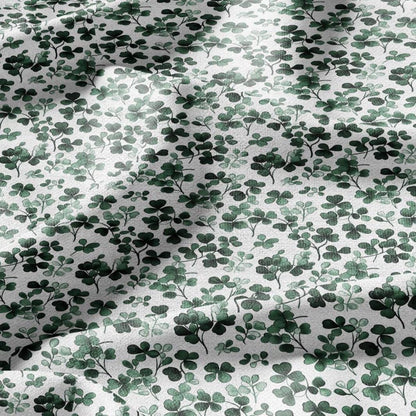 100% LINEN Fabric Block print Clover leaves - botanical upholstery home textile artisan fabrics green white 3027